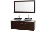 Wyndham Collection Centra 60 inch Double Bathroom Vanity in Espresso White Man Made Stone Countertop Altair Black Granite Sinks and 58 inch Mirror