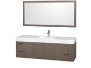 Wyndham Collection Amare 72 inch Single Bathroom Vanity in Gray Oak Acrylic Resin Countertop Integrated Sink and 70 inch Mirror