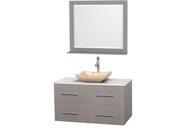 Wyndham Collection Centra 42 inch Single Bathroom Vanity in Gray Oak White Man Made Stone Countertop Avalon Ivory Marble Sink and 36 inch Mirror