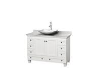 Wyndham Collection Acclaim 48 inch Single Bathroom Vanity in White White Carrera Marble Countertop Arista White Carrera Marble Sink and No Mirror