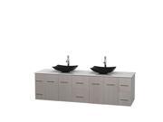 Wyndham Collection Centra 80 inch Double Bathroom Vanity in Gray Oak White Man Made Stone Countertop Arista Black Granite Sinks and No Mirror