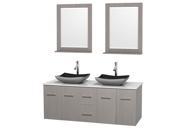Wyndham Collection Centra 60 inch Double Bathroom Vanity in Gray Oak White Man Made Stone Countertop Altair Black Granite Sinks and 24 inch Mirrors