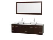 Wyndham Collection Centra 80 inch Double Bathroom Vanity in Espresso White Carrera Marble Countertop Pyra White Porcelain Sinks and 70 inch Mirror