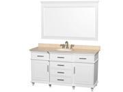 Wyndham Collection Berkeley 60 inch Single Bathroom Vanity in White with Ivory Marble Top with White Undermount Oval Sink and 56 inch Mirror