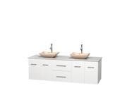 Wyndham Collection Centra 72 inch Double Bathroom Vanity in Matte White White Man Made Stone Countertop Avalon Ivory Marble Sinks and No Mirror