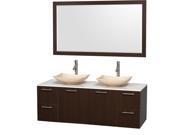 Wyndham Collection Amare 60 inch Double Bathroom Vanity in Espresso White Man Made Stone Countertop Arista Ivory Marble Sinks and 58 inch Mirror
