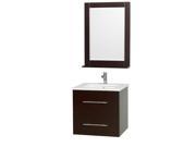 Wyndham Collection Centra 24 inch Single Bathroom Vanity in Espresso White Man Made Stone Countertop Square Porcelain Undermount Sink and 24 inch Mirror