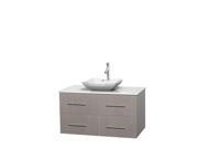 Wyndham Collection Centra 42 inch Single Bathroom Vanity in Gray Oak White Man Made Stone Countertop Avalon White Carrera Marble Sink and No Mirror