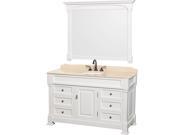 Wyndham Collection Andover 55 inch Single Bathroom Vanity in White Ivory Marble Countertop Undermount Oval Sink and 50 inch Mirror