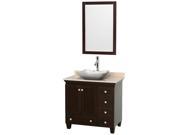 Wyndham Collection Acclaim 36 inch Single Bathroom Vanity in Espresso Ivory Marble Countertop Avalon White Carrera Marble Sink and 24 inch Mirror