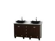 Wyndham Collection Acclaim 60 inch Double Bathroom Vanity in Espresso White Carrera Marble Countertop Arista Black Granite Sinks and No Mirrors