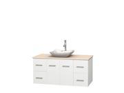 Wyndham Collection Centra 48 inch Single Bathroom Vanity in Matte White Ivory Marble Countertop Avalon White Carrera Marble Sink and No Mirror