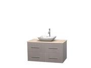 Wyndham Collection Centra 42 inch Single Bathroom Vanity in Gray Oak Ivory Marble Countertop Avalon White Carrera Marble Sink and No Mirror