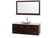 Wyndham Collection Centra 60 inch Single Bathroom Vanity in Espresso White Man Made Stone Countertop Arista White Carrera Marble Sink and 58 inch Mirror