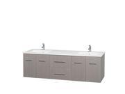 Wyndham Collection Centra 72 inch Double Bathroom Vanity in Gray Oak White Man Made Stone Countertop Undermount Square Sinks and No Mirror