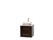 Wyndham Collection Centra 24 inch Single Bathroom Vanity in Espresso White Man Made Stone Countertop Pyra Bone Porcelain Sink and No Mirror