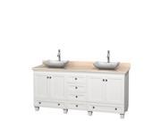 Wyndham Collection Acclaim 72 inch Double Bathroom Vanity in White Ivory Marble Countertop Avalon White Carrera Marble Sinks and No Mirrors
