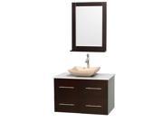 Wyndham Collection Centra 36 inch Single Bathroom Vanity in Espresso White Man Made Stone Countertop Avalon Ivory Marble Sink and 24 inch Mirror