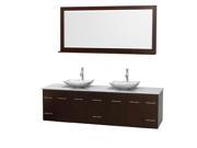 Wyndham Collection Centra 80 inch Double Bathroom Vanity in Espresso White Man Made Stone Countertop Arista White Carrera Marble Sinks and 70 inch Mirror
