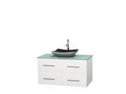 Wyndham Collection Centra 42 inch Single Bathroom Vanity in Matte White Green Glass Countertop Altair Black Granite Sink and No Mirror