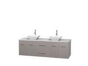 Wyndham Collection Centra 72 inch Double Bathroom Vanity in Gray Oak White Man Made Stone Countertop Pyra White Porcelain Sinks and No Mirror