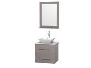 Wyndham Collection Centra 24 inch Single Bathroom Vanity in Gray Oak White Man Made Stone Countertop Pyra White Porcelain Sink and 24 inch Mirror