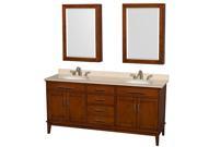 Wyndham Collection Hatton 72 inch Double Bathroom Vanity in Light Chestnut Ivory Marble Countertop Undermount Oval Sinks and Medicine Cabinets