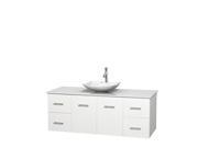 Wyndham Collection Centra 60 inch Single Bathroom Vanity in Matte White White Man Made Stone Countertop Arista White Carrera Marble Sink and No Mirror