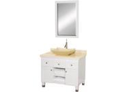 Wyndham Collection Premiere 36 inch Single Bathroom Vanity in White Ivory Marble Countertop Avalon Ivory Marble Sink and 24 inch Mirror