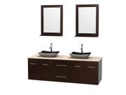 Wyndham Collection Centra 72 inch Double Bathroom Vanity in Espresso Ivory Marble Countertop Altair Black Granite Sinks and 24 inch Mirrors