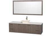 Wyndham Collection Amare 72 inch Single Bathroom Vanity in Gray Oak with White Man Made Stone Top with Bone Porcelain Sink and 70 inch Mirror