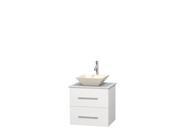 Wyndham Collection Centra 24 inch Single Bathroom Vanity in Matte White White Man Made Stone Countertop Pyra Bone Porcelain Sink and No Mirror