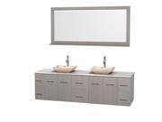Wyndham Collection Centra 80 inch Double Bathroom Vanity in Gray Oak White Carrera Marble Countertop Avalon Ivory Marble Sinks and 70 inch Mirror