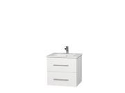 Wyndham Collection Centra 24 inch Single Bathroom Vanity in Matte White White Man Made Stone Countertop Undermount Square Sink and No Mirror