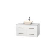 Wyndham Collection Centra 42 inch Single Bathroom Vanity in Matte White White Man Made Stone Countertop Pyra Bone Porcelain Sink and No Mirror