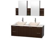 Wyndham Collection Amare 60 inch Double Bathroom Vanity in Espresso with White Man Made Stone Top with Ivory Marble Sinks and Medicine Cabinets