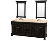 Wyndham Collection Andover 80 inch Double Bathroom Vanity in Black with Ivory Marble Countertop Undermount Oval Sinks and 28 inch Mirrors