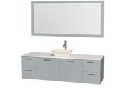 Wyndham Collection Amare 72 inch Single Bathroom Vanity in Dove Gray White Man Made Stone Countertop Pyra Bone Porcelain Sink and 70 inch Mirror