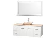 Wyndham Collection Centra 60 inch Single Bathroom Vanity in Matte White Ivory Marble Countertop Avalon Ivory Marble Sink and 58 inch Mirror