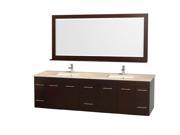 Wyndham Collection Centra 80 inch Double Bathroom Vanity in Espresso Ivory Marble Countertop Square Porcelain Undermount Sinks and 70 inch Mirror