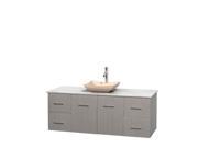 Wyndham Collection Centra 60 inch Single Bathroom Vanity in Gray Oak White Carrera Marble Countertop Avalon Ivory Marble Sink and No Mirror