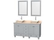 Wyndham Collection Acclaim 60 inch Double Bathroom Vanity in Oyster Gray Ivory Marble Countertop Pyra Bone Porcelain Sinks and 24 inch Mirrors