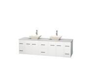 Wyndham Collection Centra 80 inch Double Bathroom Vanity in Matte White White Man Made Stone Countertop Pyra Bone Porcelain Sinks and No Mirror
