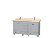 Wyndham Collection Acclaim 60 inch Double Bathroom Vanity in Oyster Gray Ivory Marble Countertop Undermount Square Sinks and No Mirrors