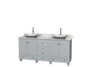Wyndham Collection Acclaim 72 inch Double Bathroom Vanity in Oyster Gray White Carrera Marble Countertop Avalon White Carrera Marble Sinks and No Mirrors