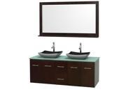 Wyndham Collection Centra 60 inch Double Bathroom Vanity in Espresso Green Glass Countertop Altair Black Granite Sinks and 58 inch Mirror