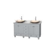 Wyndham Collection Acclaim 60 inch Double Bathroom Vanity in Oyster Gray White Carrera Marble Countertop Arista Ivory Marble Sinks and No Mirrors