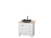 Wyndham Collection Acclaim 36 inch Single Bathroom Vanity in White Ivory Marble Countertop Altair Black Granite Sink and No Mirror