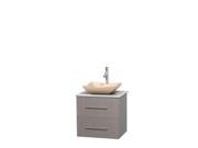 Wyndham Collection Centra 24 inch Single Bathroom Vanity in Gray Oak White Man Made Stone Countertop Avalon Ivory Marble Sink and No Mirror