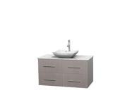 Wyndham Collection Centra 42 inch Single Bathroom Vanity in Gray Oak White Carrera Marble Countertop Avalon White Carrera Marble Sink and No Mirror